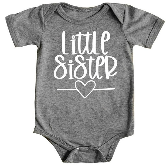 Olive Loves Apple Little Sister Heart Bodysuit for Baby Girls Sister Sibling Outfits Granite Heather Bodysuit 6 Months