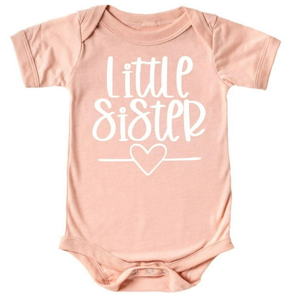 Olive Loves Apple Little Sister Heart Bodysuit for Baby Girls Sister Sibling Outfits White on Peach Bodysuit 12 Months