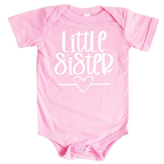 Olive Loves Apple Little Sister Heart Bodysuit for Baby Girls Sister Sibling Outfits White on Pink Bodysuit Newborn
