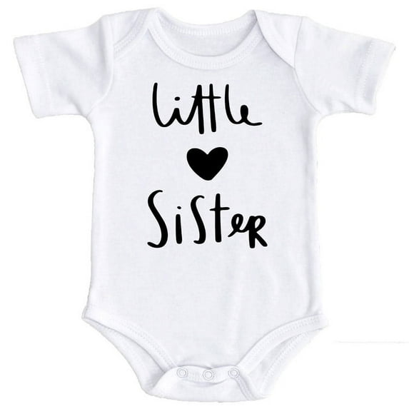 Olive Loves Apple Little Sister with Heart Bodysuit for Baby Girls Sister Sibling Outfits White Bodysuit 12 Months