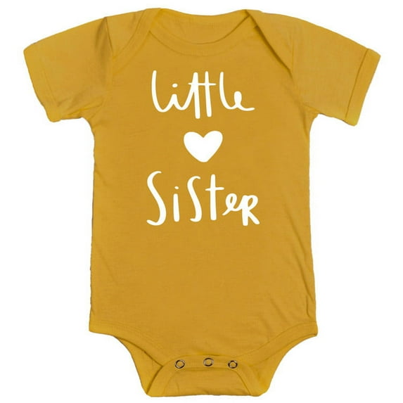 Olive Loves Apple Little Sister with Heart Bodysuit for Baby Girls Sister Sibling Outfits White on Mustard Bodysuit 6 Months