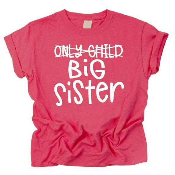 Olive Loves Apple Only Child to Big Sister Sibling Announcement Shirts for Baby and Toddler Girls Siblings Vintage Hot Pink Shirt Youth Large