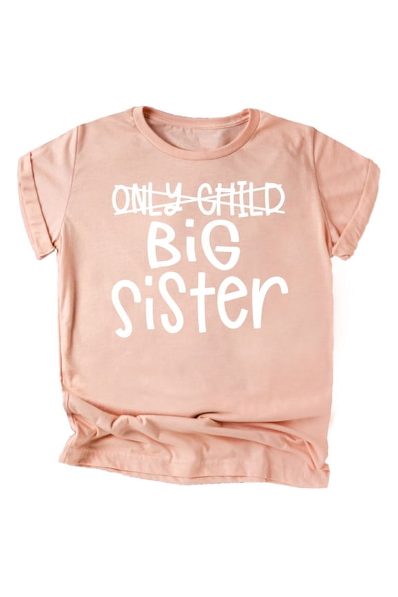 Only Child to Big Sister Sibling Announcement Shirts for Baby and Toddler Girls Siblings White on Peach Shirt Youth Large