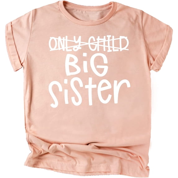 Olive Loves Apple Only Child to Big Sister Sibling Announcement Shirts for Baby and Toddler Girls Sibling Outfits White on Peach Shirt Small