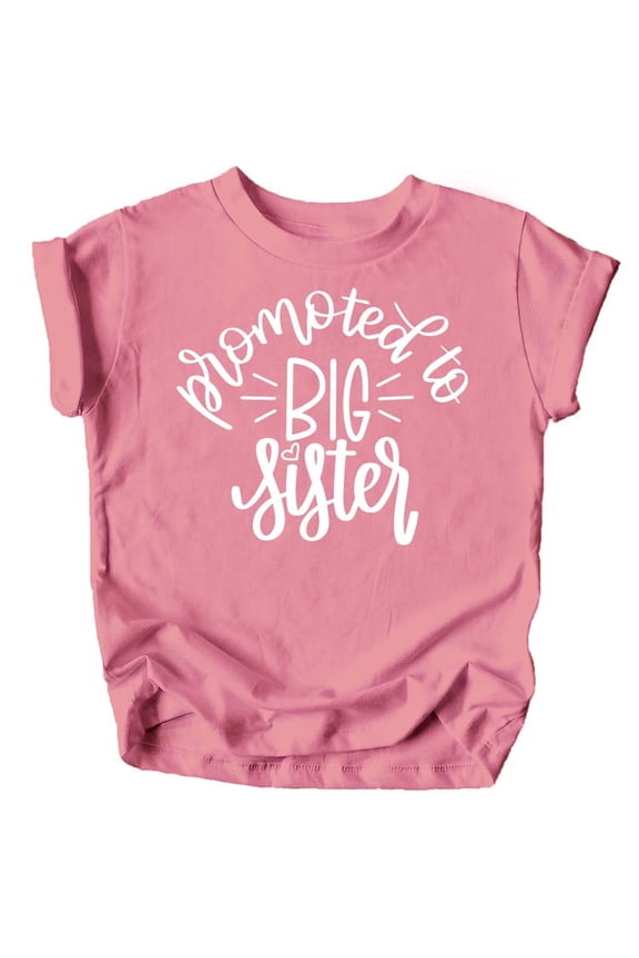 Promoted to Big Sister Colorful Announcement T-Shirt for Baby and Toddler Girls Sibling Outfits Mauve Shirt