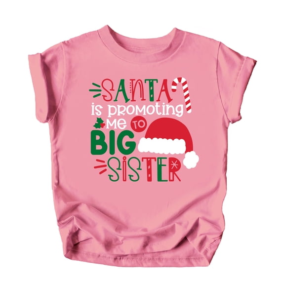 Olive Loves Apple Santa Promoted Me to Big Sister Christmas T-Shirt for Baby and Toddler Youth Girls Holiday Outfit Mauve Shirt 5-6