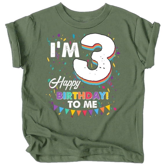 Olive Loves Apple Third Birthday I'm 3 Happy Birthday to Me T-Shirts for Girls and Boys Military Green Shirt 5-6