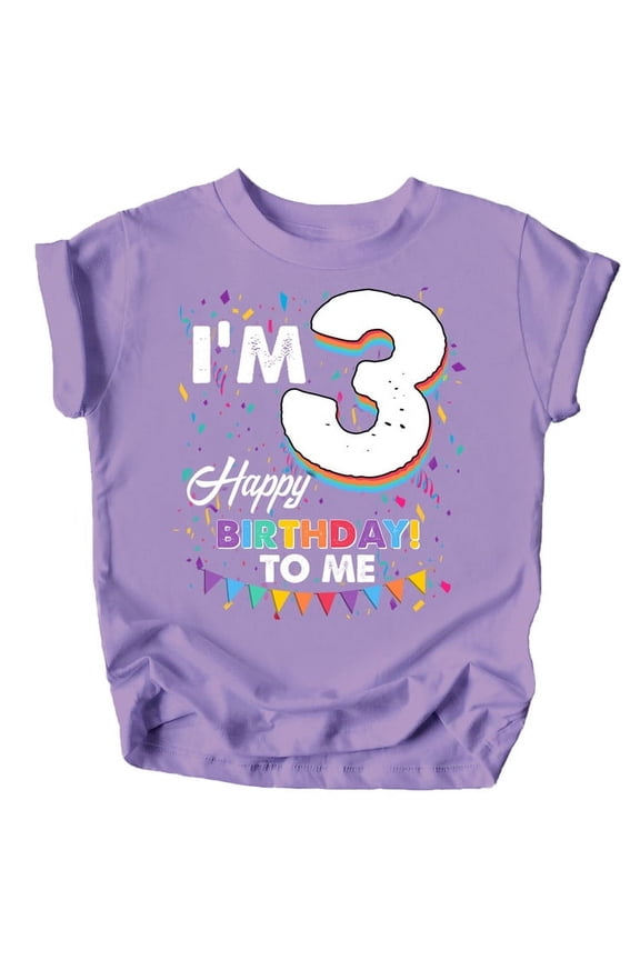 Third Birthday I'm 3 Happy Birthday to Me T-Shirts for Girls and Boys Purple Shirt 5-6