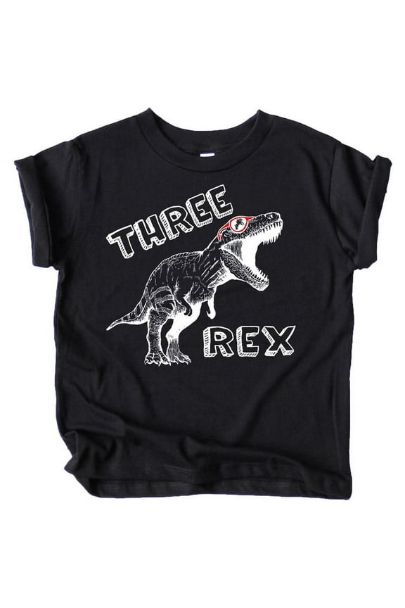 Three Rex Dinosaur 3rd Birthday T-Shirts for Baby Girls and Boys Third Birthday Outfit Black Shirt 4T