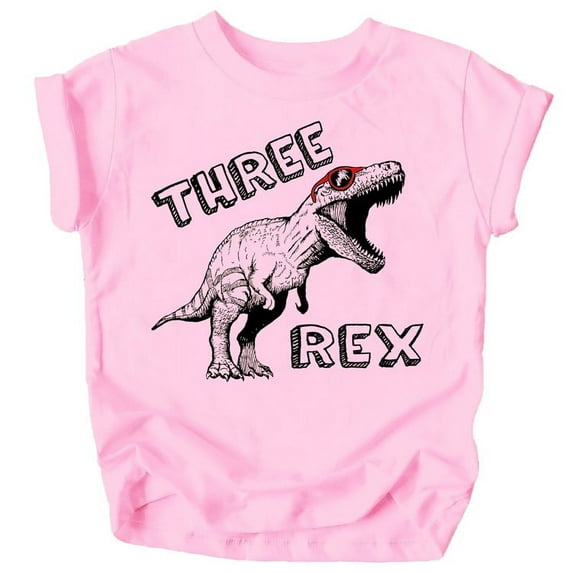 Olive Loves Apple Three Rex Dinosaur 3rd Birthday T-Shirts for Baby Girls and Boys Third Birthday Outfit Black on Pink Shirt 5-6