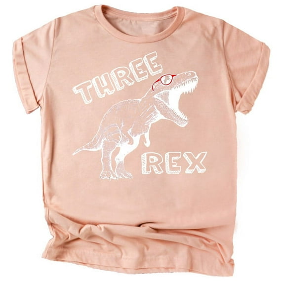 Olive Loves Apple Three Rex Dinosaur 3rd Birthday T-Shirts for Baby Girls and Boys Third Birthday Outfit White on Peach Shirt 3T