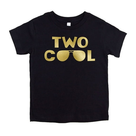 Olive Loves Apple Two Cool Sunglasses 2nd Birthday Shirt for Toddler Boys Picture Perfect Birthday Outfit Gold on Black Shirt 2T