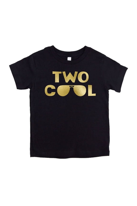 Two Cool Sunglasses 2nd Birthday Shirt for Toddler Boys Picture Perfect Birthday Outfit Gold on Black Shirt 2T