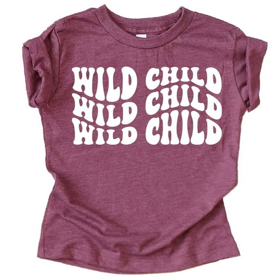 Olive Loves Apple Wild Child Wavy Retro Shirts for Baby and Toddler Boys and Girls Vintage Burgundy Shirt 2T