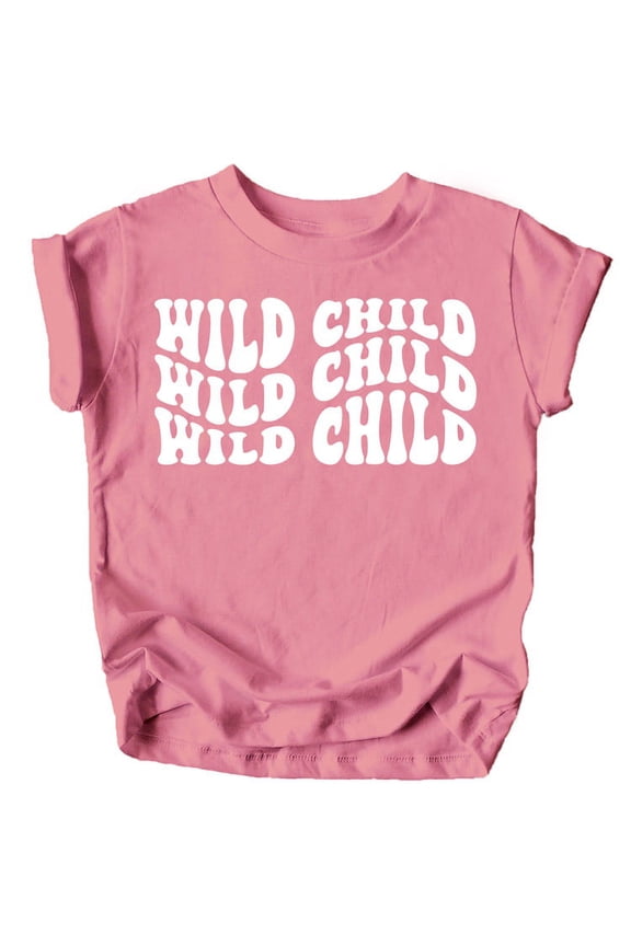 Wild Child Wavy Retro Shirts for Baby and Toddler Boys and Girls White on Mauve Shirt 3T