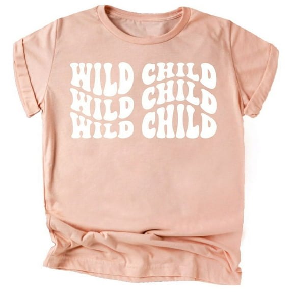 Olive Loves Apple Wild Child Wavy Retro Shirts for Baby and Toddler Boys and Girls White on Peach Shirt 18 Months