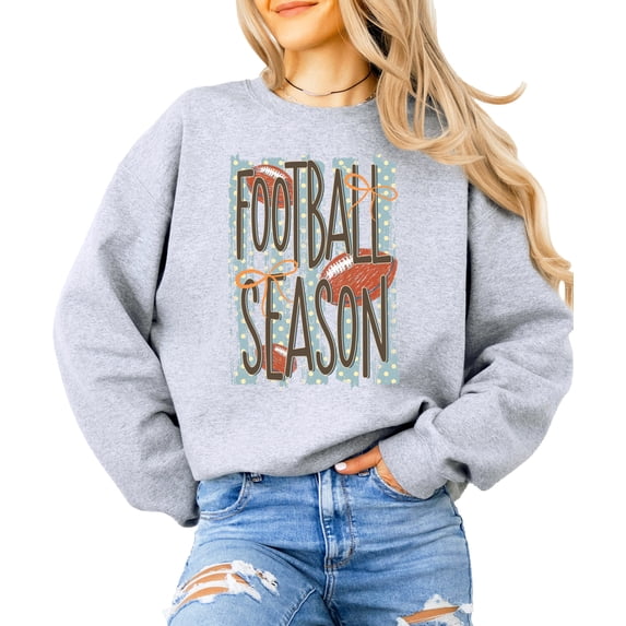 Olive Loves Apple Women's Football Season Coquette Bow Crewneck Sweatshirt, Gray, Medium