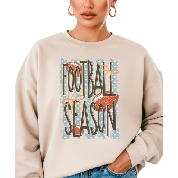Olive Loves Apple Women's Football Season Coquette Bow Crewneck Sweatshirt, Sand, Large