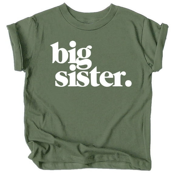 Olive Loves Apple Youth Big Sister Pregnancy Announcment T-Shirt for Youth Girls Sibling Outfits White on Military Green Shirt 5-6
