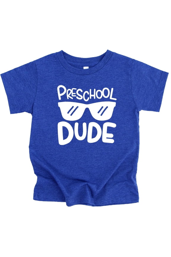 Olive Loves Preschool Dude First Day of School Gift Back to School Vintage Royal Shirt 18M