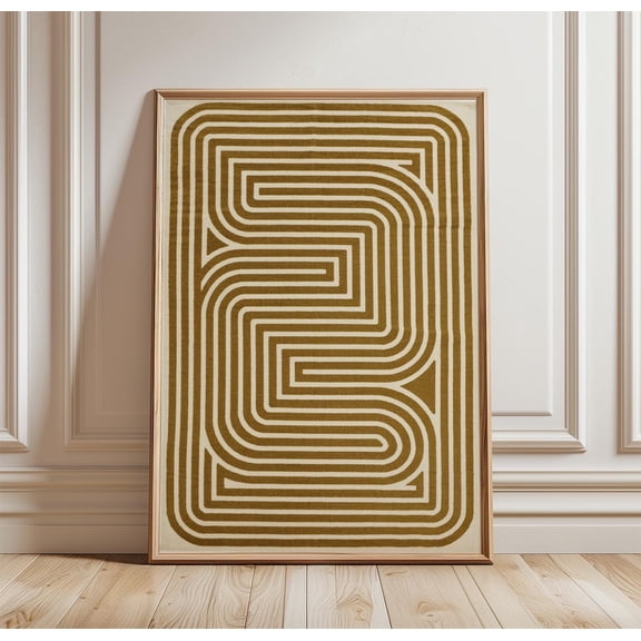 Olive Maze Poster Minimal Geometric Wall Art Abstract Line Decor, Unframed Poster