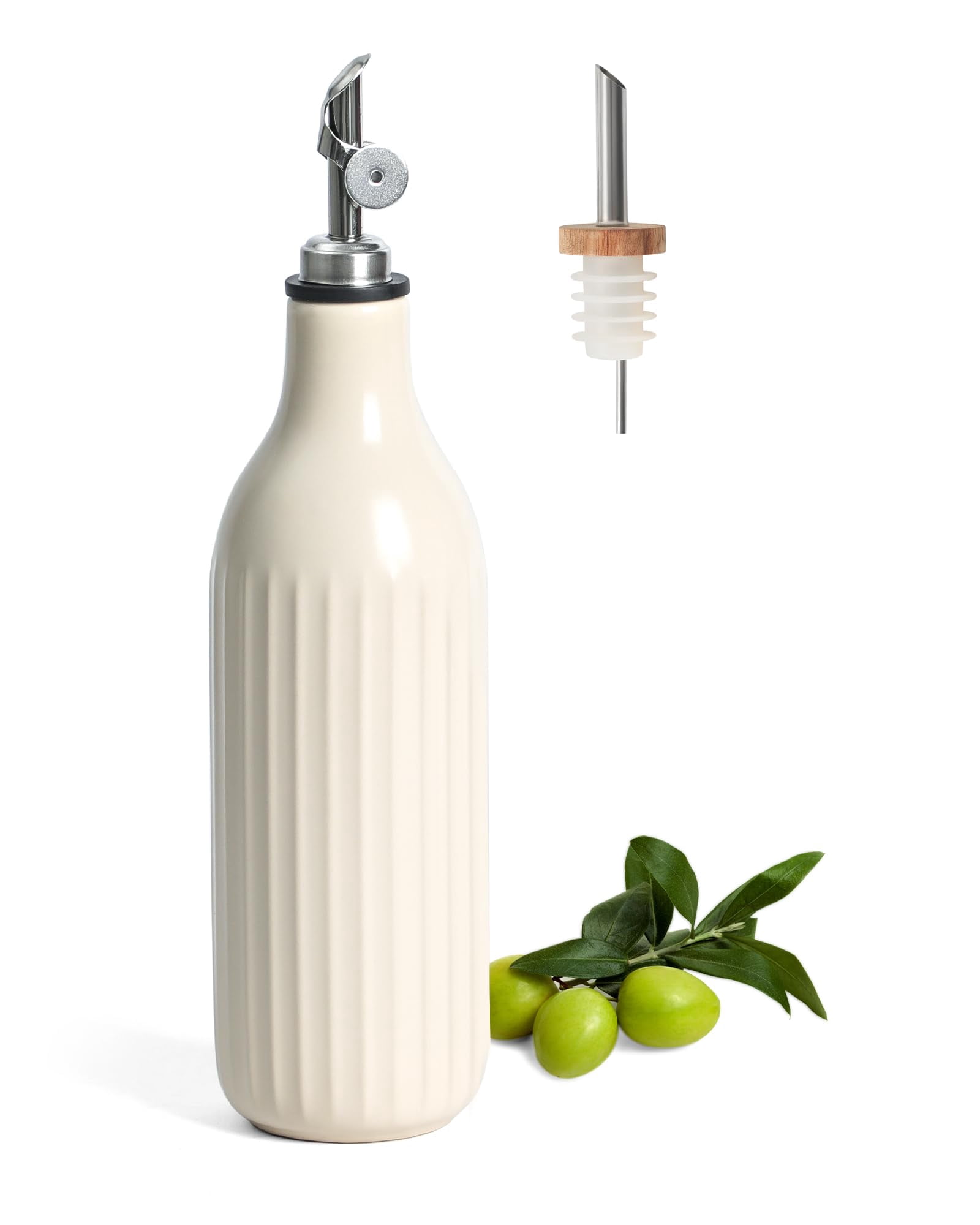 Olive Oil Dispenser Bottle  19 Oz For Kitchen And Vinegar Suitable Coffee Syrups & Other Liquids Off White