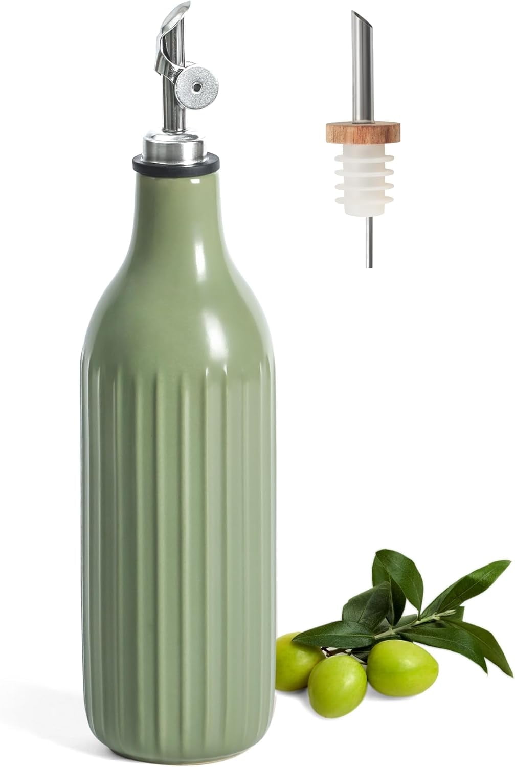 Olive Oil Dispenser Bottle, 19 oz Oil Dispenser for Kitchen and Vinegar Dispenser Bottle, Suitable for Vinegar, Coffee Syrups & Other Liquids, Green