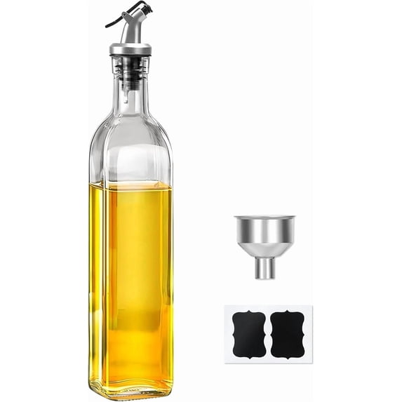 Dompilc 17 oz Glass Olive Oil Bottle and Vinegar Dispenser Set with 2 Labels and 1 Funnel