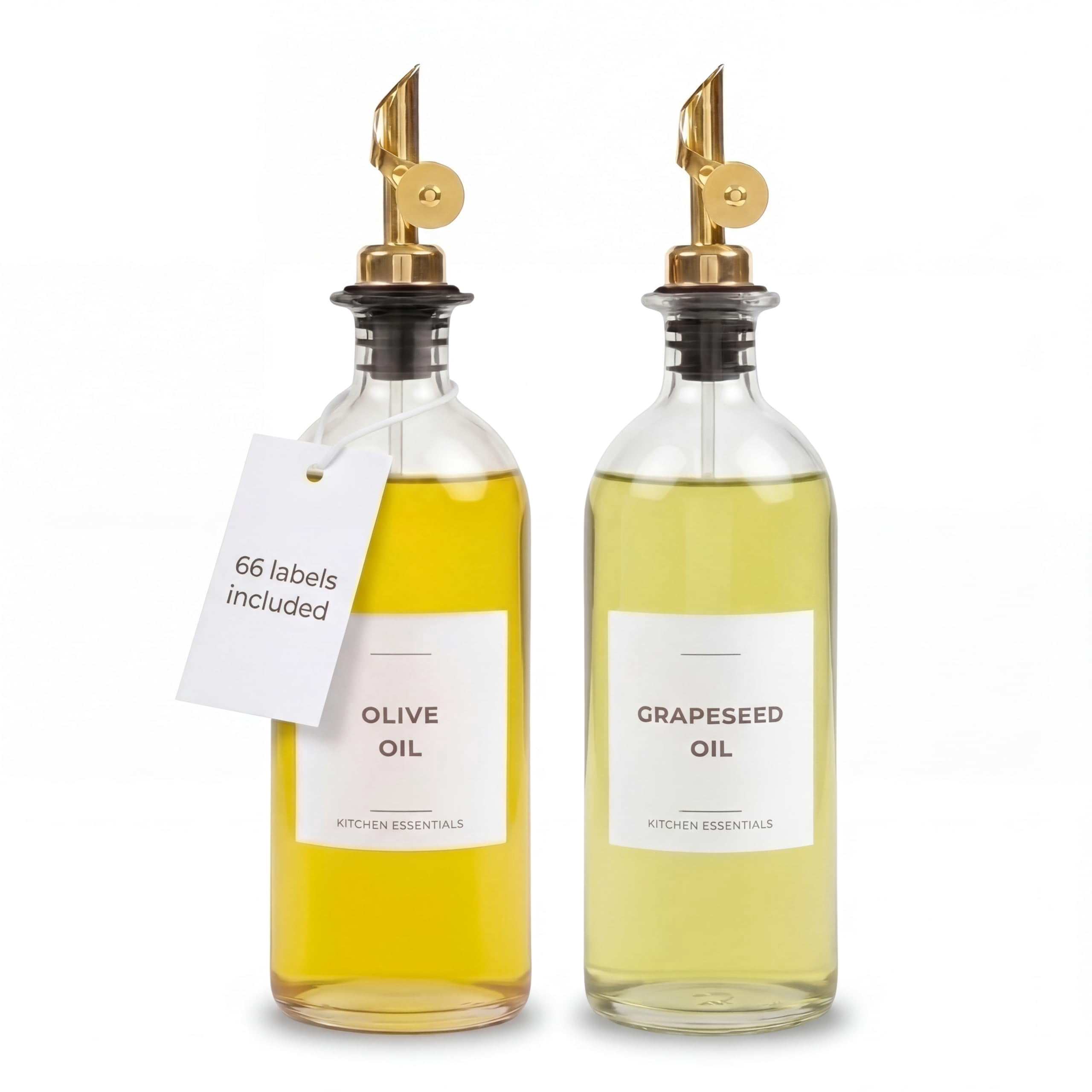 Olive Oil Dispenser Bottle - Includes 55 Kitchen Labels Cooking Bottles For  Coffee Syrup Pourer Spout With 16.9 Fl Oz Glass Container Cruet 2pcs