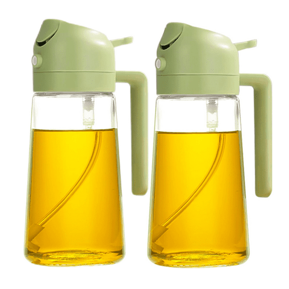 Olive Oil Dispenser Bottle for Kitchen,2 in 1 Oil Sprayer for Cooking, 18oz/600ml Glass Oil Spray Bottle with Pourer, Food-grade Oil Mister for Air Fryer, Salad, Frying, BBQ (2PCSGreen)