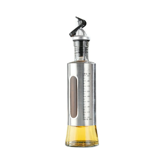 Olive Oil Dispenser Bottle with Scale, Oil Dispenser Bottle for Kitchen, Stainless Steel Vinegar Cruet, with Spout and Pouring Funnel 300Ml (Automatic)