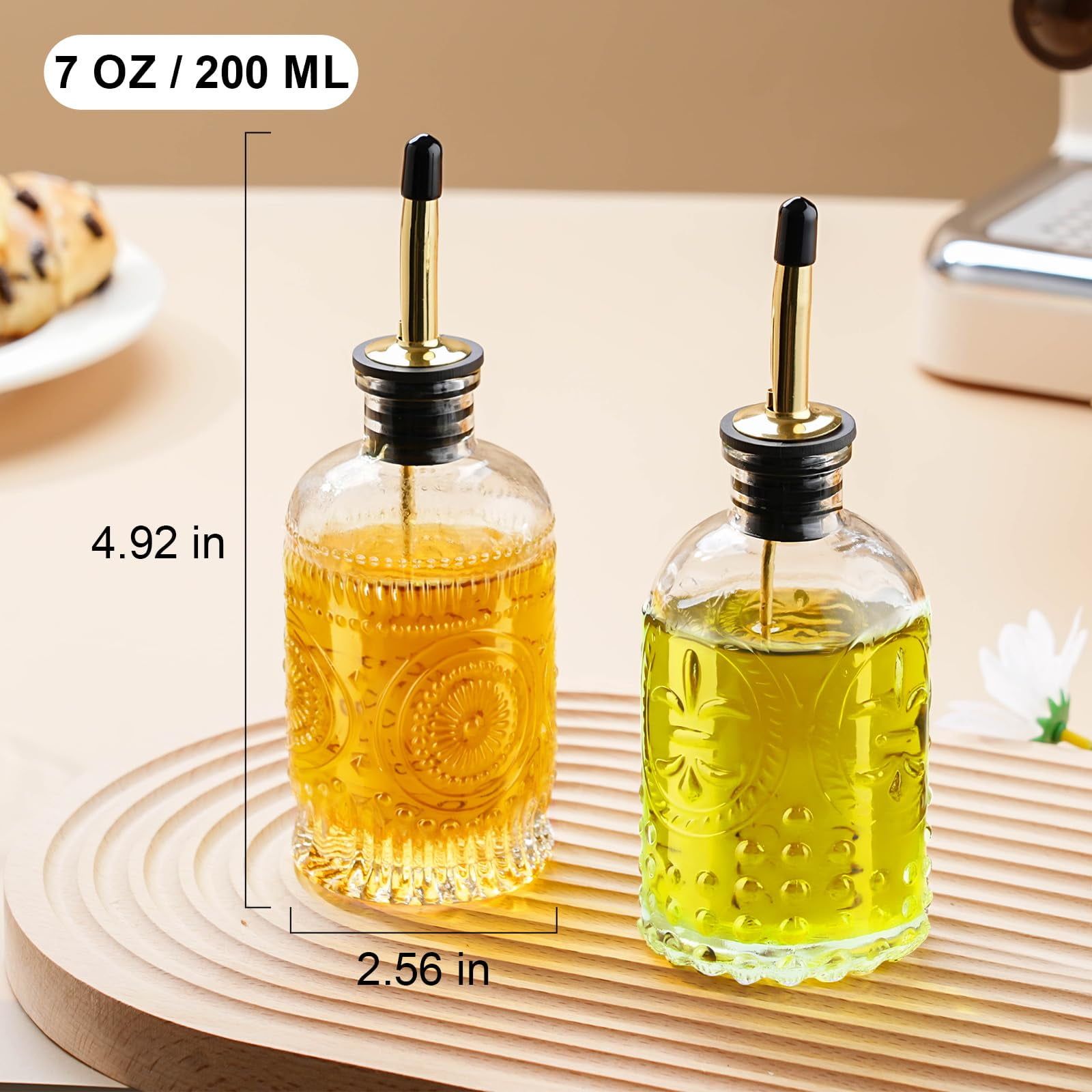 Baalaka Olive Oil Dispenser Bottle with Metal Spout, Glass Oil Container for Kitchen - 7oz, 2pcs - Walmart.com
