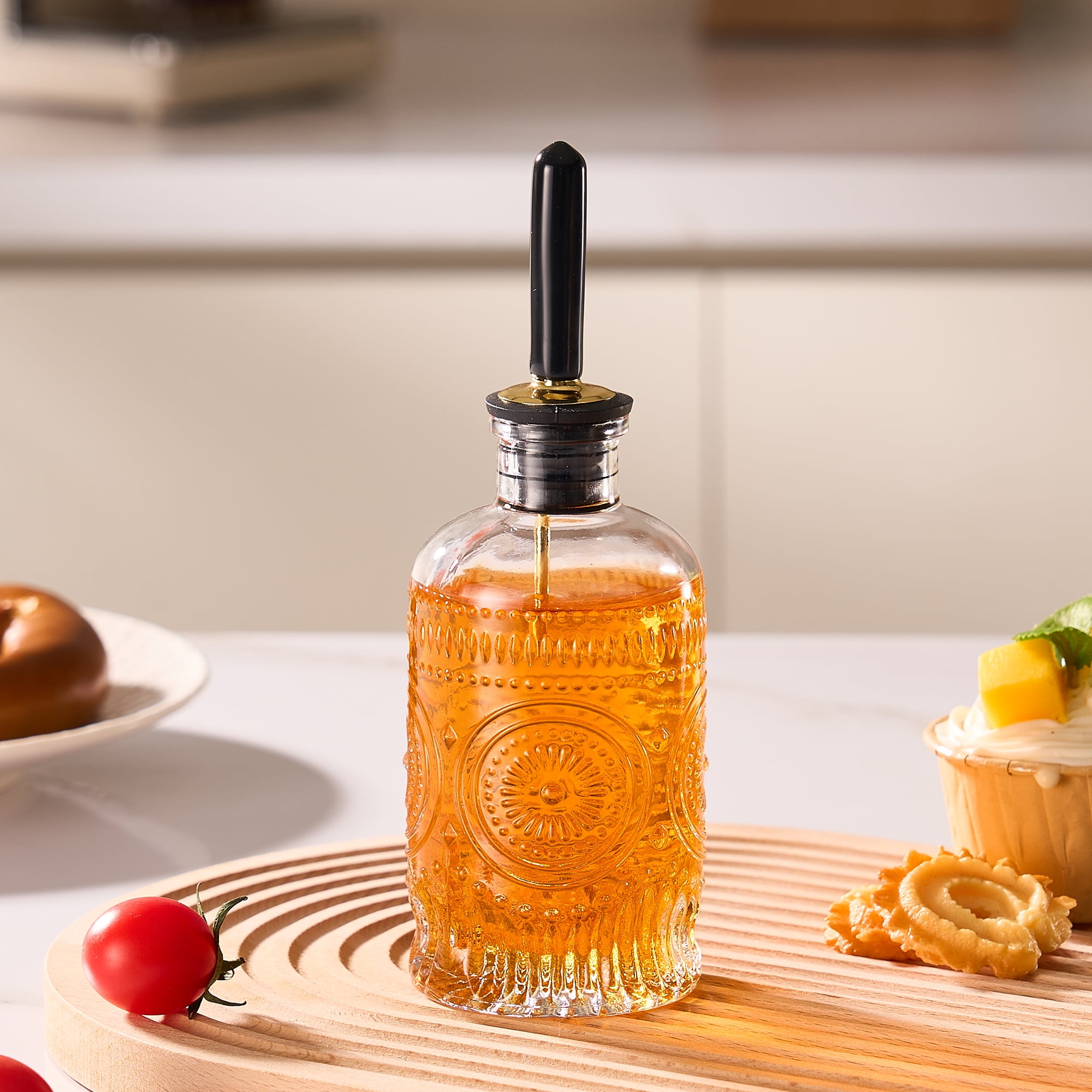 Baalaka Olive Oil Dispenser Bottle Glass 7 oz with Airtight Lid