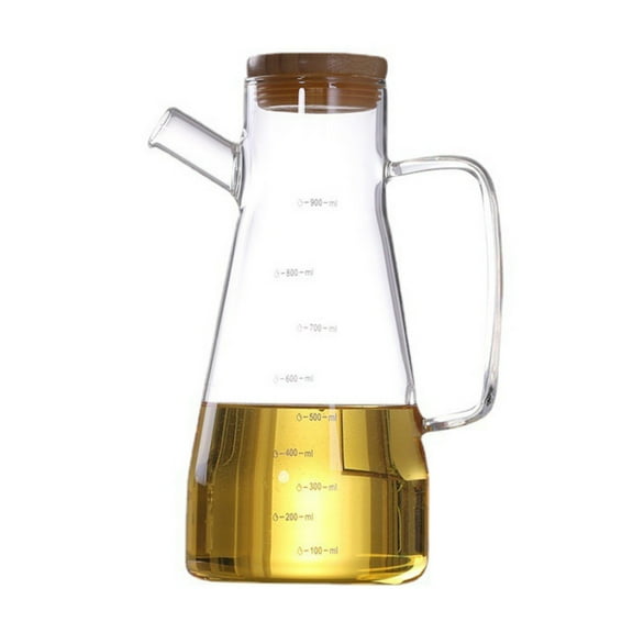 Olive Oil Dispenser Glass Bottle Cruet Lead-Free with Wood lid and Vinegar Bottles for Olive Oil,Soy Sauce,Syrup Kitchen Cooking Container