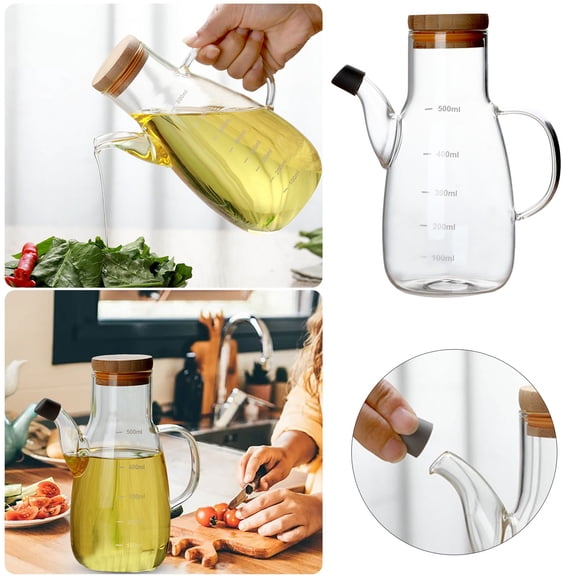 Olive Oil Dispenser High Borosilicate Glass Bottle 18/25 oz Lead-Free with Stainless Steel lid and Vinegar Bottles for Kitchen Cooking Container set (Transparent, Small/550ml)