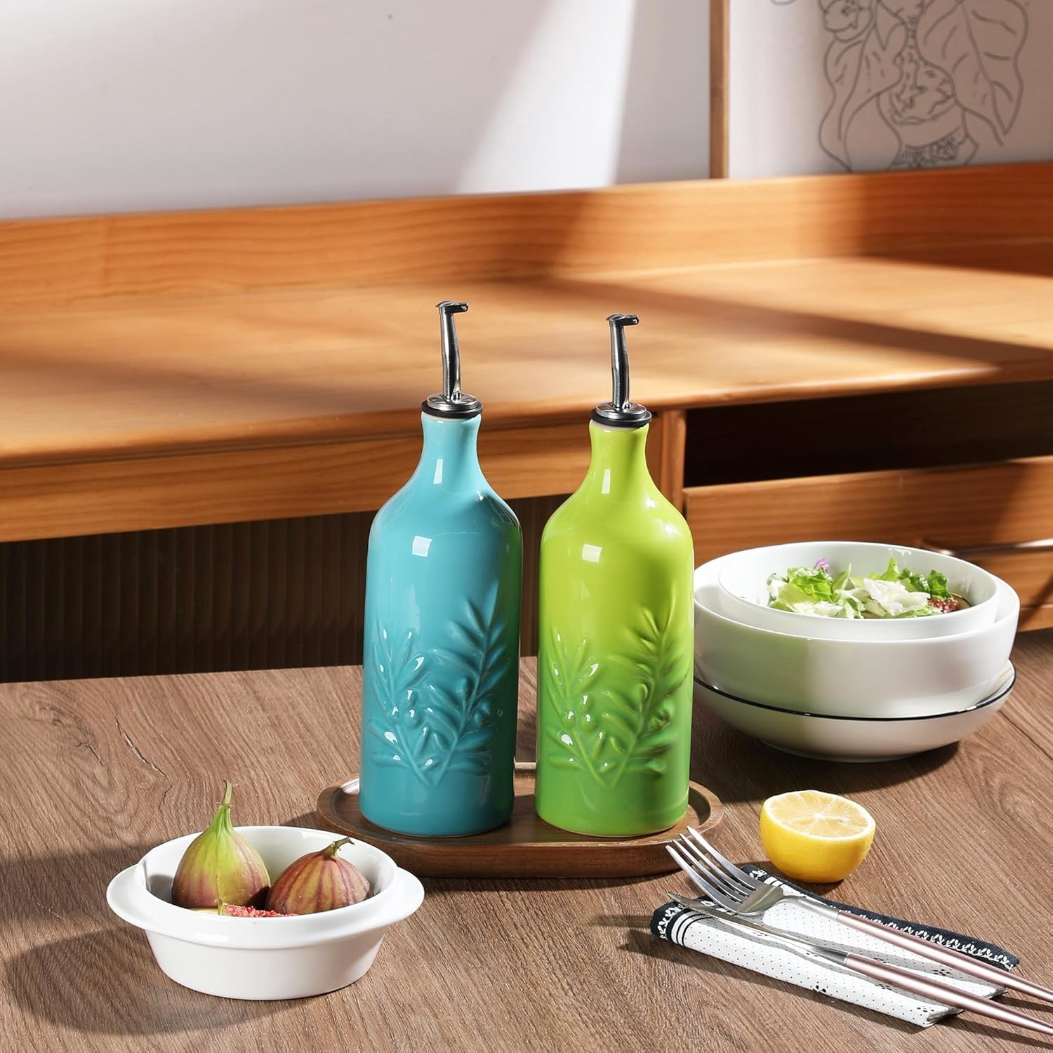 Olive Oil Dispenser for Kitchen, Cooking Oil and Vinegar Set, Olive Oil Bottle, Soy sauce, coffee syrup bottles - 4 pcs, Black