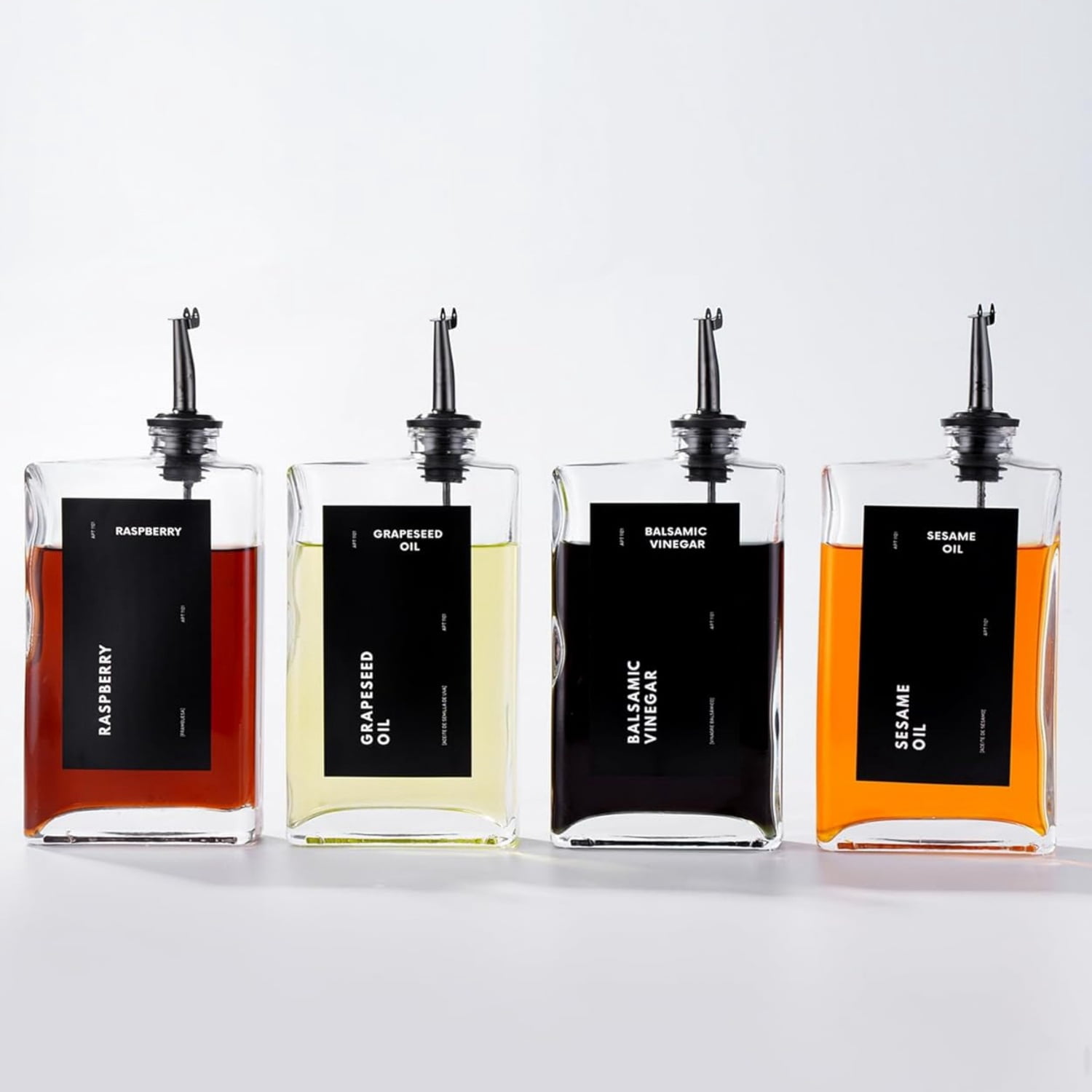 Olive Oil Dispenser for Kitchen, Cooking Oil and Vinegar Set, Olive Oil Bottle, Soy sauce, coffee syrup bottles - 4 pcs, Black