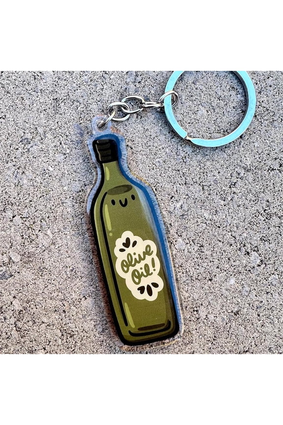 Olive Oil Keychain | Cute Acrylic Keychain | Kawaii food keychain | cooking keychain |italian food keychain | bottle of olive oil |chef gift