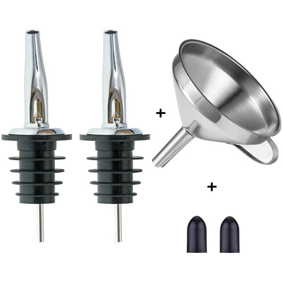 Olive Oil Pour Spout Stainless Steel Bottle Spout for Pours Liquor Vinegar Syrup or Oils with Stainless Steel Funnels (2pcs)