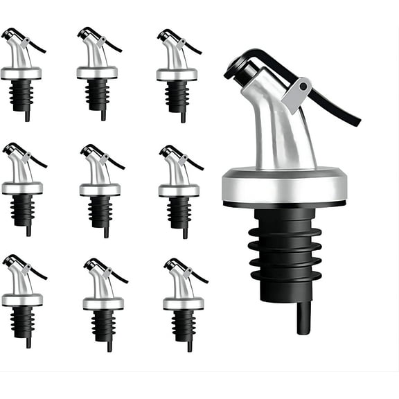Olive Oil Spouts, Oil Vinegar Bottle Stopper Spout Leakproof Nozzle Dispenser Wine Pourer forOil, Vinegar, Olive Oil, Salad, Wine, Etc (Silver-10pcs)