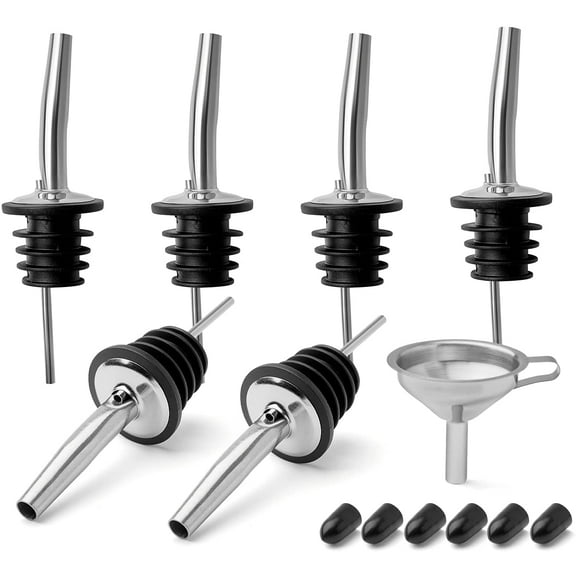 Olive Oil Spouts for Bottles, Stainless Steel Bottle Spout for Pours Liquor Vinegar Syrup or Oils with Stainless Steel Funnels (6 Pcs)