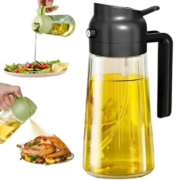 Olive Oil Sprayer Mister for Cooking,2 in 1 Olive Oil Dispenser Bottle for Kitchen,17oz Oil Sprayer for Cooking,Premium Glass Oil Mister Bottle for Air Fryer,Barbecue,Salad,Frying,BBQ (Black)