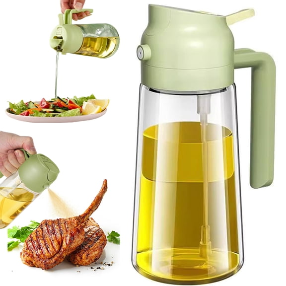 Olive Oil Sprayer Mister for Cooking,2 in 1 Olive Oil Dispenser Bottle for Kitchen,17oz Oil Sprayer for Cooking,Premium Glass Oil Mister Bottle for Air Fryer,Barbecue,Salad,Frying,BBQ (Green)