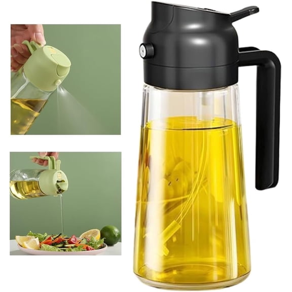Olive Oil Sprayer Mister for Cooking,Olive Oil Dispenser Bottle 2 IN 1,17oz Oil Mister Bottle, Glass Oil Spritzer Bottle for Kitchen Air Fryer,Baking,Salad,Grilling,BBQ (Black 1 Pack)