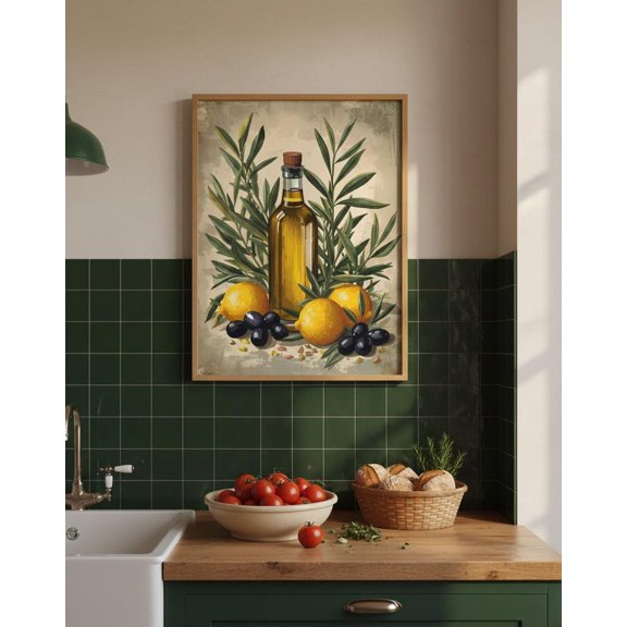 Olive Oil Tuscan Kitchen Print, Unframed Paper Poster 8x10in