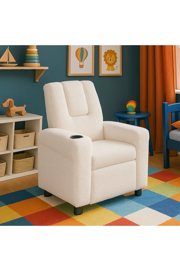 Chase Kids/Toddler Recliner Chair - Push Back Lounge Sofa for Boys & Girls Age 3+, Wooly White