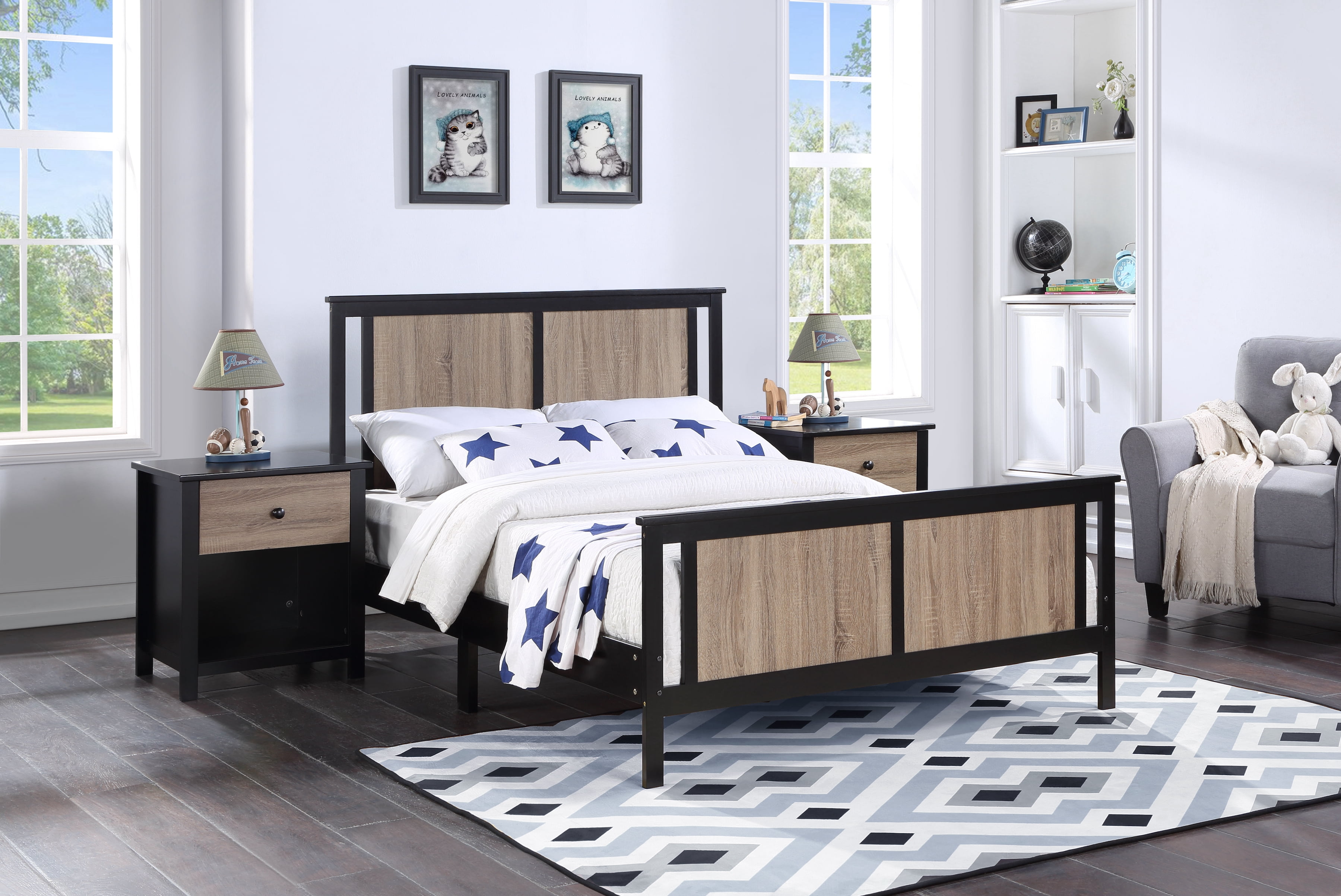 Olive & Opie Connelly Full Bed Black/Vintage Walnut