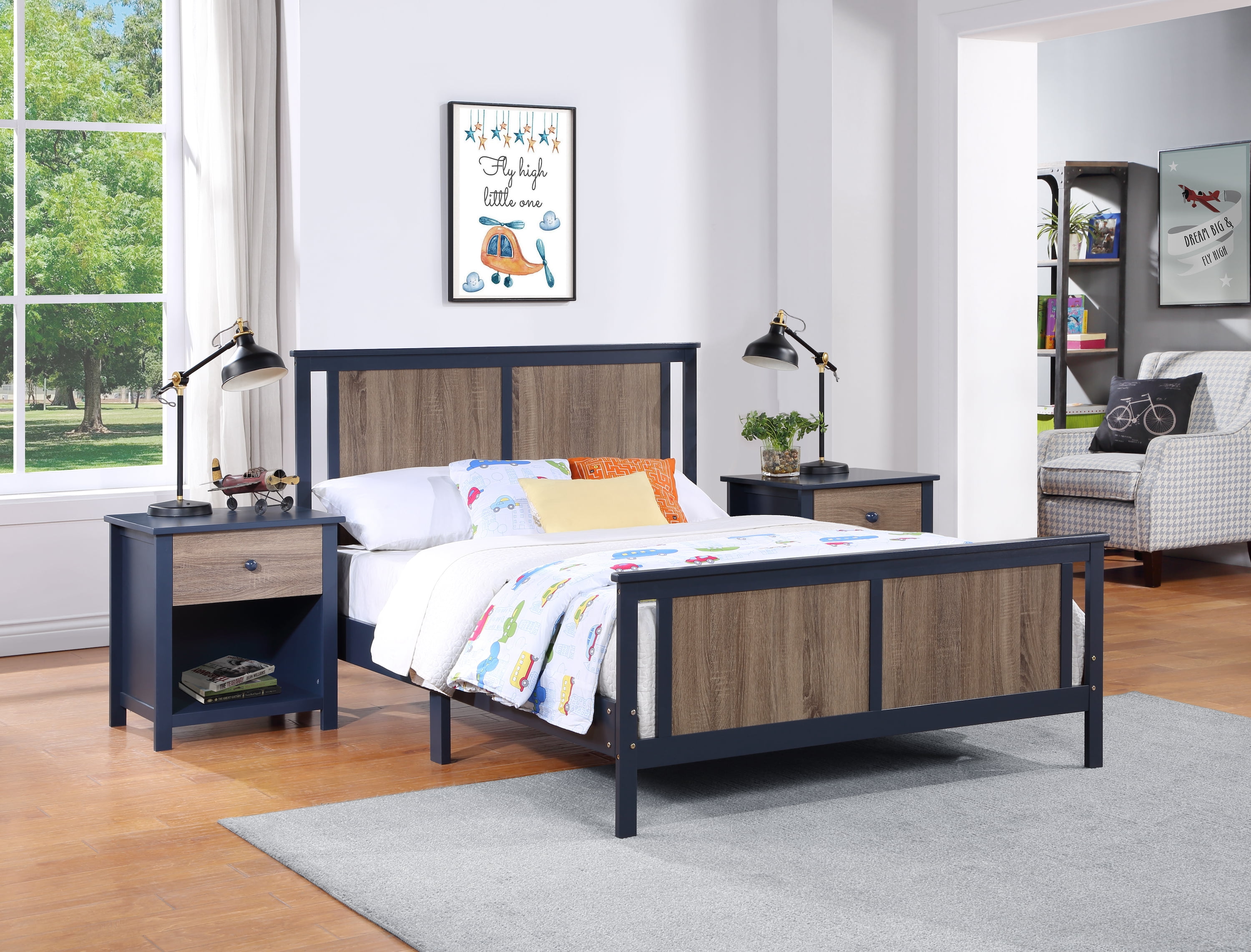 Olive & Opie Connelly Full Bed Midnight Blue/Vintage Walnut