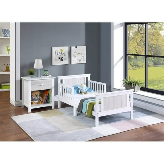 Olive & Opie Connelly Reversible Panel Toddler Bed in White/Rockport Gray