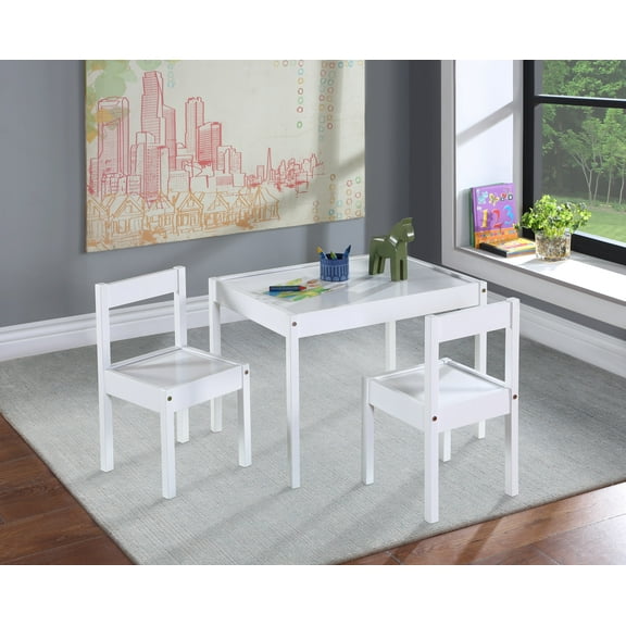 Olive & Opie Della 3-Piece Kids Table & Chair Set in White